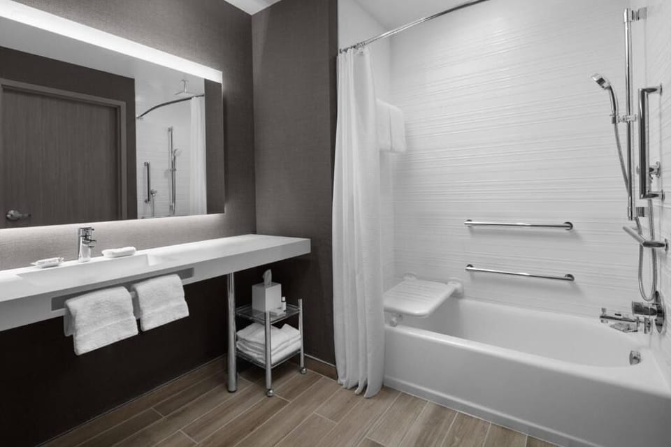 Soak and relax with a full tub and generous counter space.