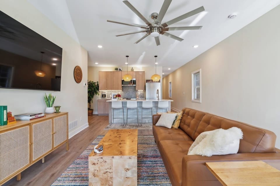 Open concept living room- great for chilling together before and after your excursions!