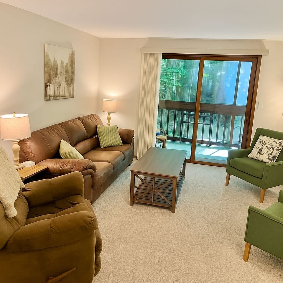 Plenty of comfortable seating. Couch pulls out to full size bed with memory foam