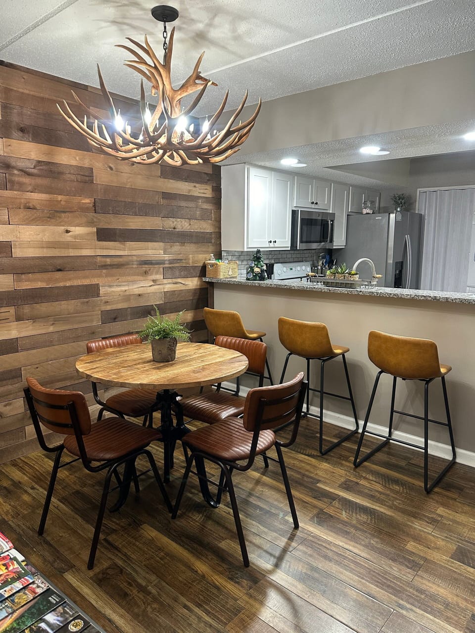 Dining Room and Bar with Deer Antler Chandelier