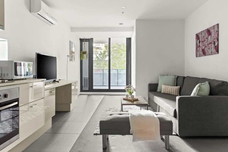 The living area with a sofa bed that folds out to a double.