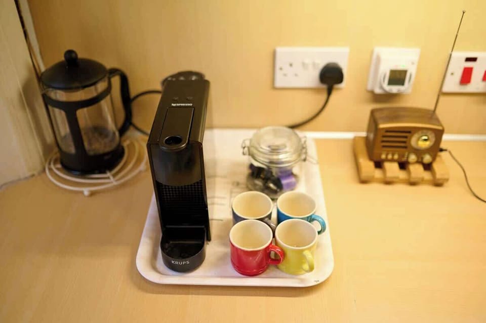 Espresso coffee machine and cafetiere available for guests