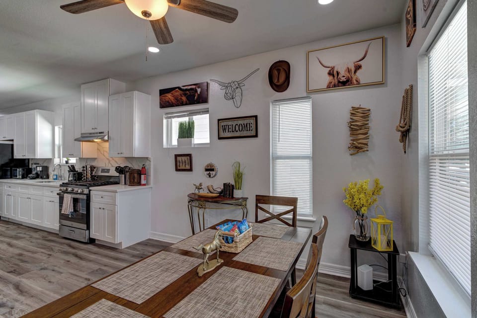 Gather for meals together at the dining table, with seating for 6