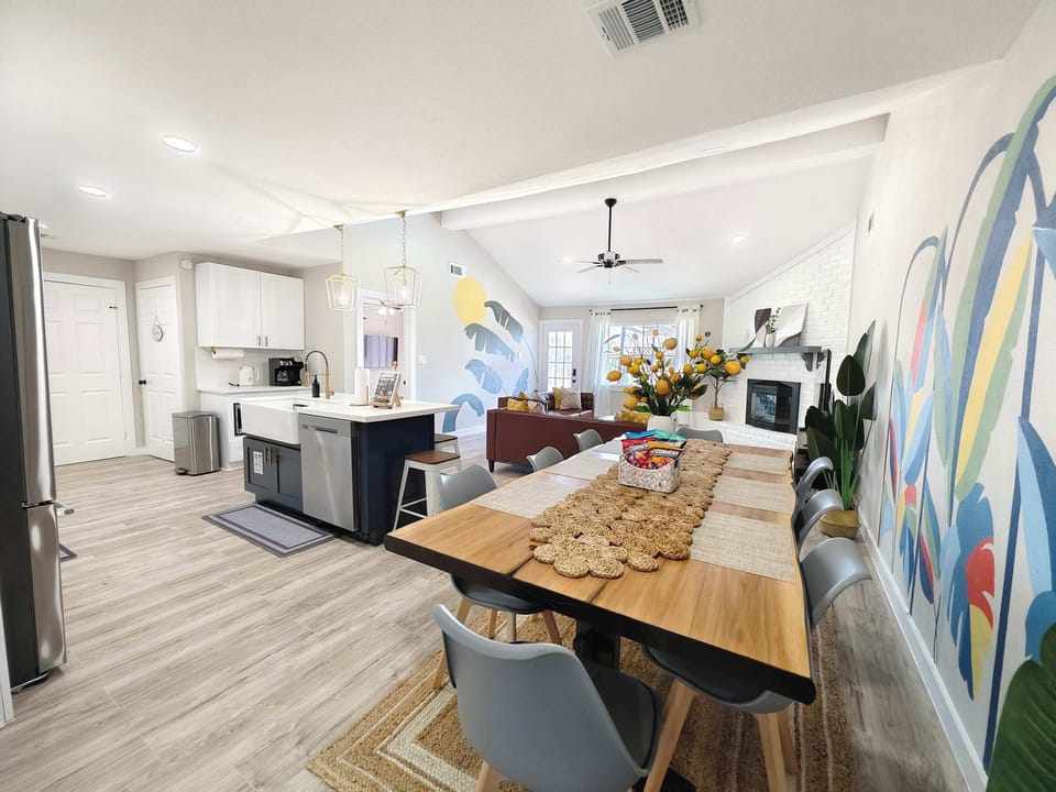 Gather for meals together at the dining table, with seating for 8