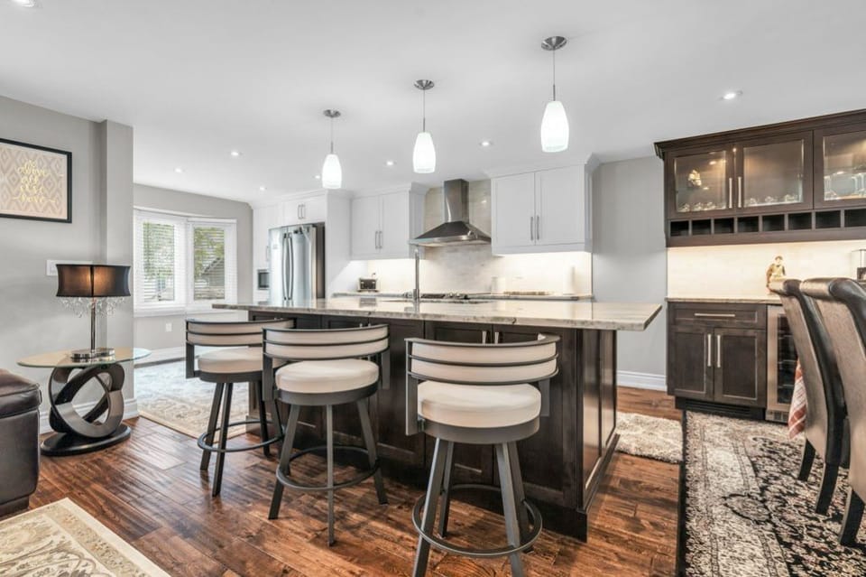 Open Concept Kitchen, Dining Area & Living Area on Upper Level