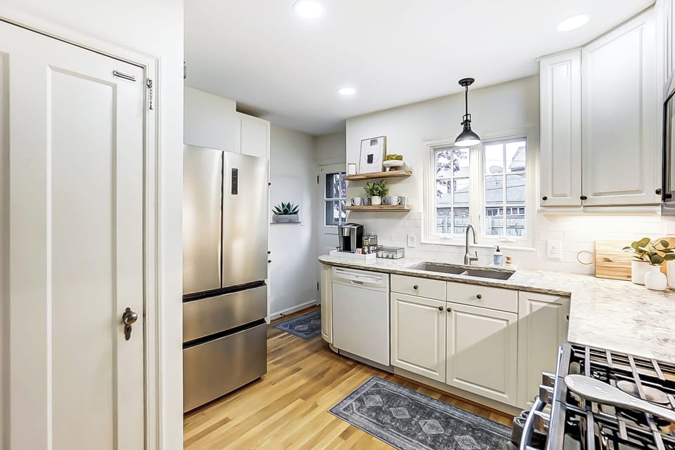 Fully stocked kitchen with coffee bar