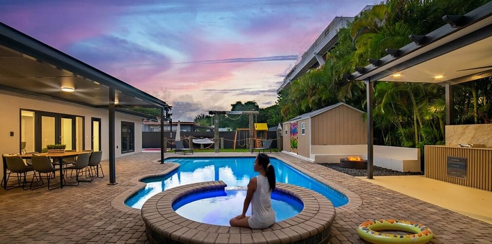 Outdoor BBQ, pool, and dining area – perfect for al fresco meals and relaxation