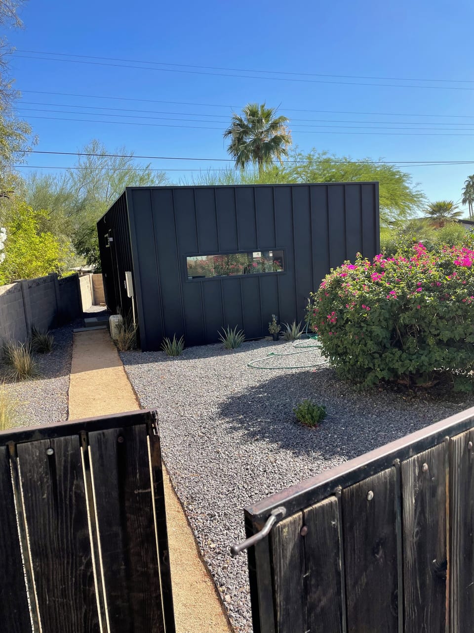 View from driveway to entrance of guest house