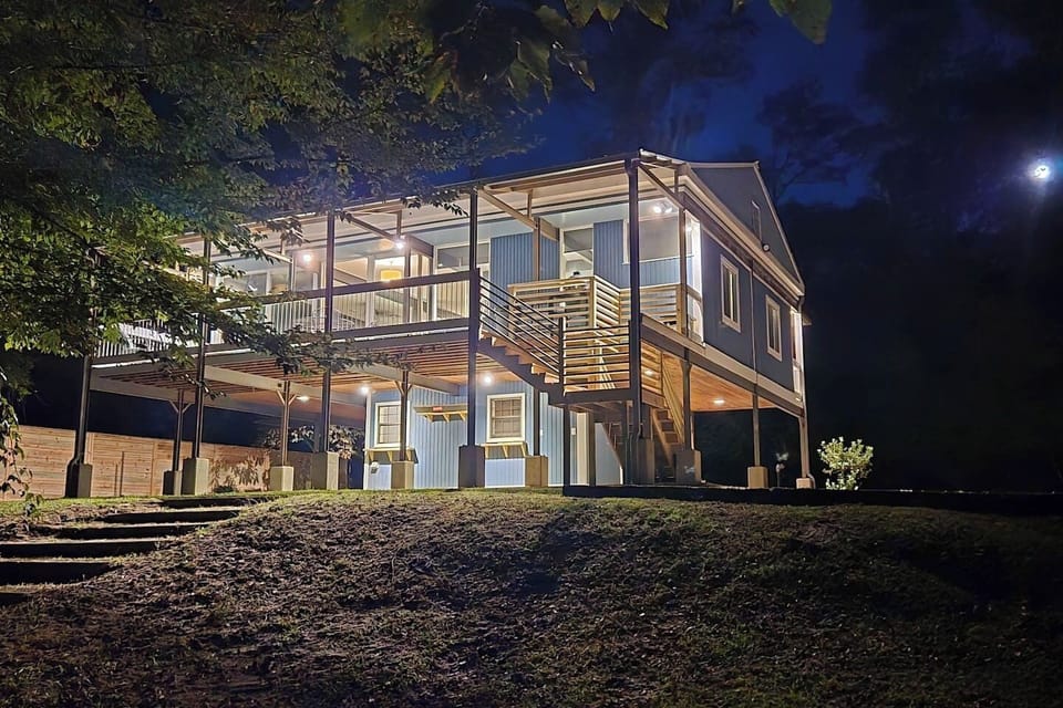 View of the back of house at night