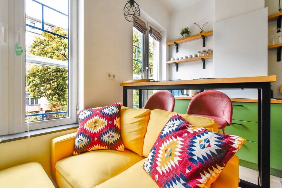 Kick back and unwind in this vibrant, stylish living space. Perfect for chilling or planning your next Sofia adventure. Check availability now!