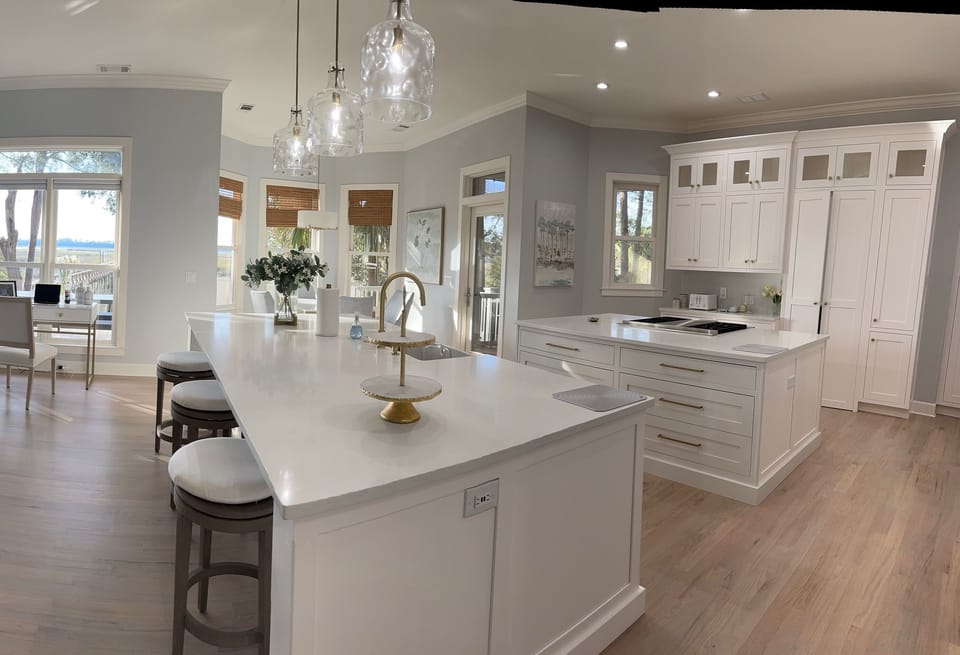 Double island kitchen with upscale appliances
