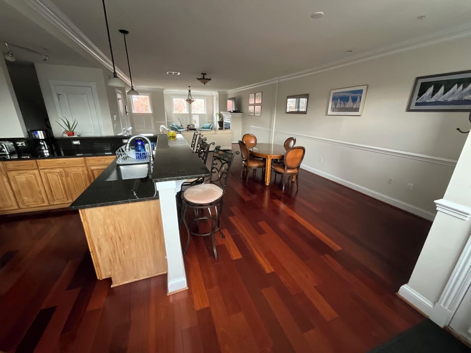 Kitchen counters and dining area