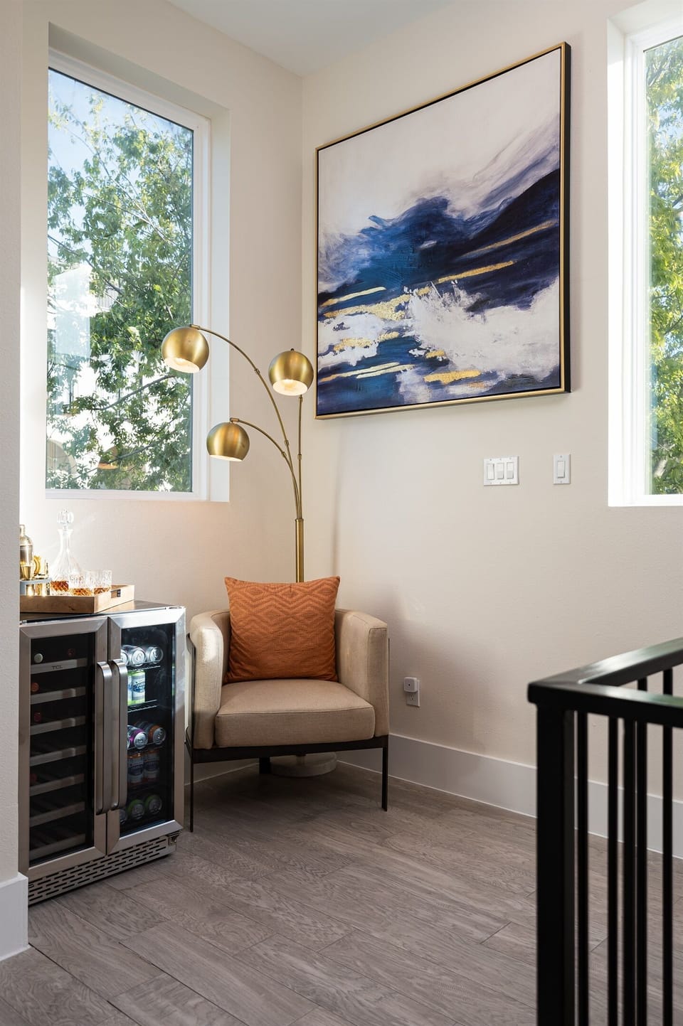Beautifully designed and comfortable seating area awaits you as you ascent the stairs and enter the second floor leading to the kitchen and the living area. 