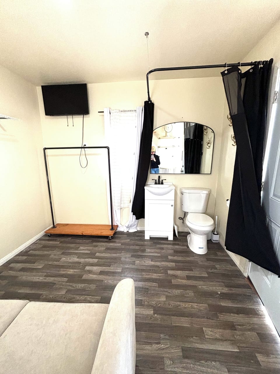 TV to use w/ your WiFi hot spot from cell phone. Tiny sink/toilet inside house.