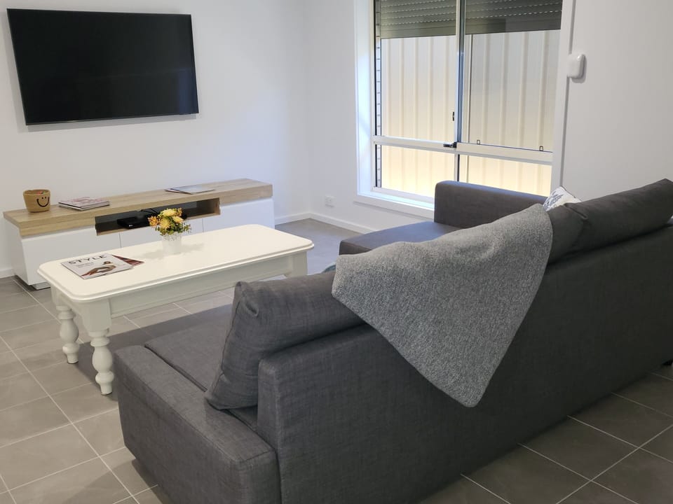 Living area now with two very comfortable bean bags seating everyone.