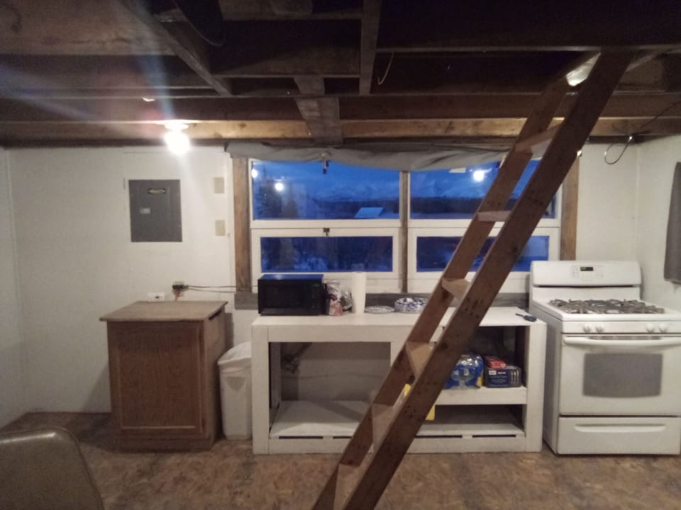 The kitchen area. 