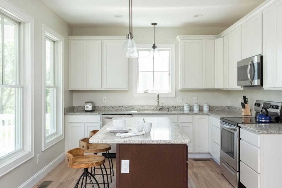 Stocked kitchen makes it easy to cook meals.