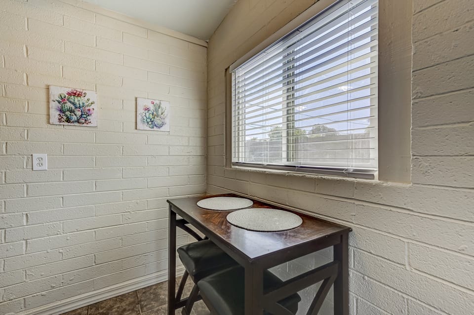 Cozy nook for two in the kitchen area.
