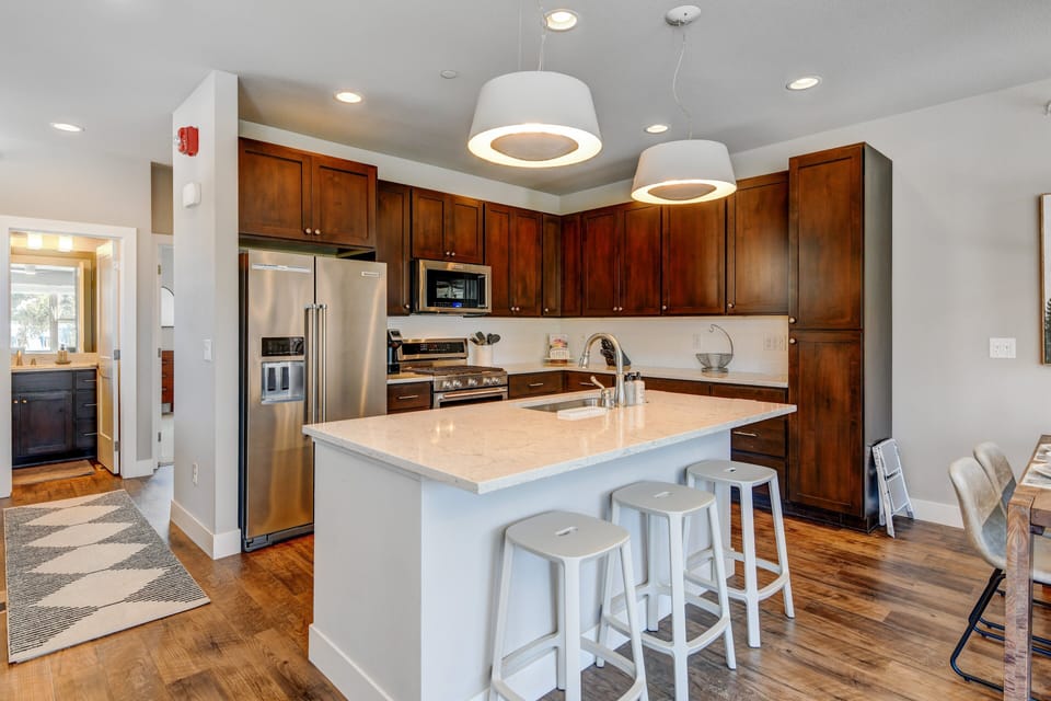 Kitchen Area with Island Seating for 3