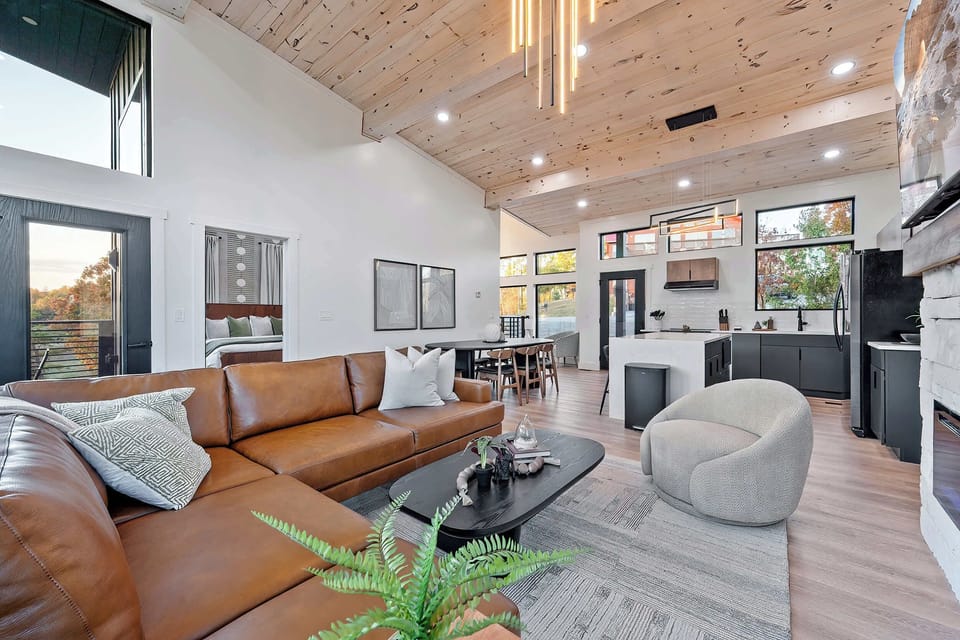 Sink into comfort! Our large leathered sofa invites you to relax and unwind after a day of adventure.