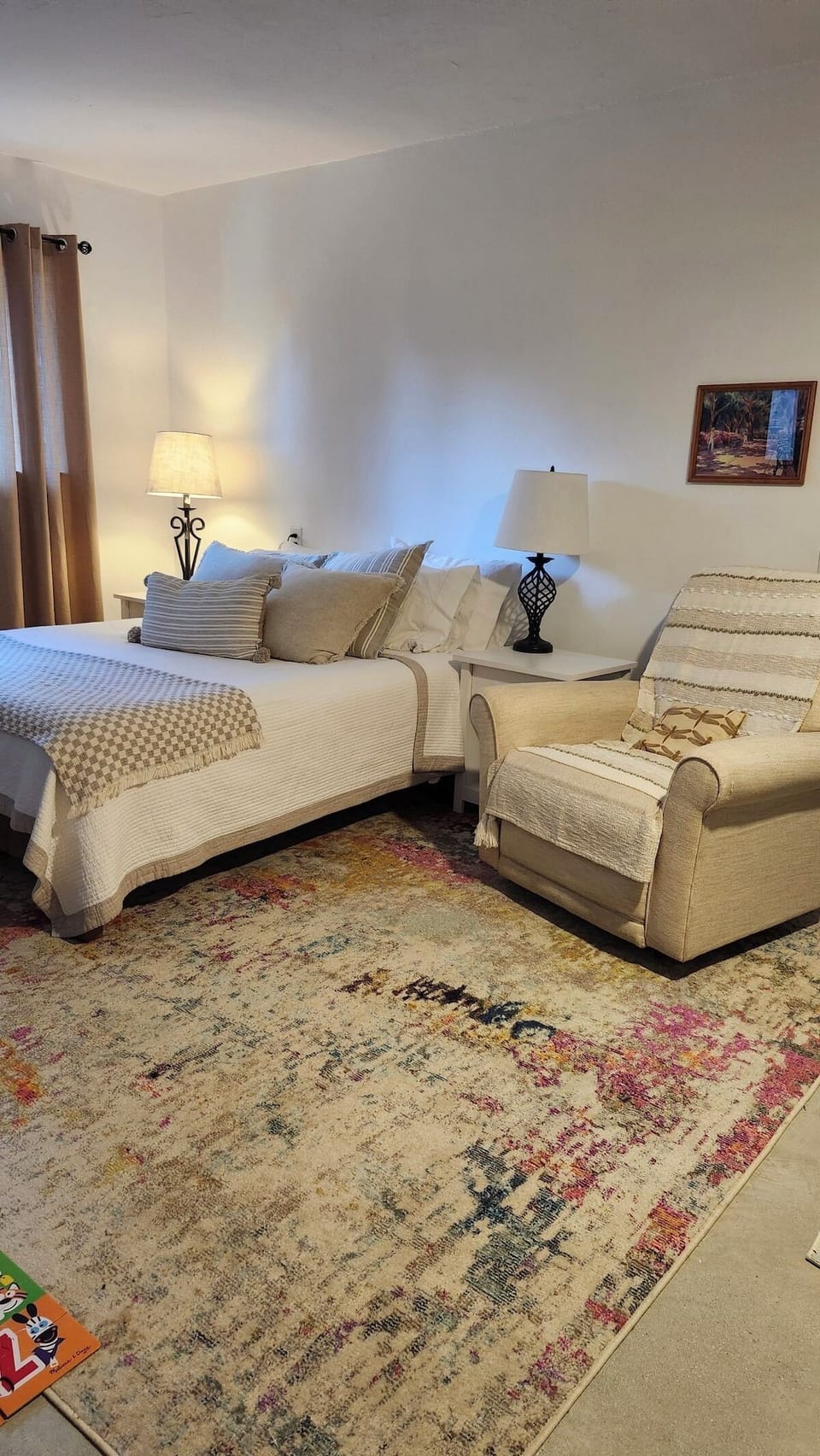 Queen bed and recliner