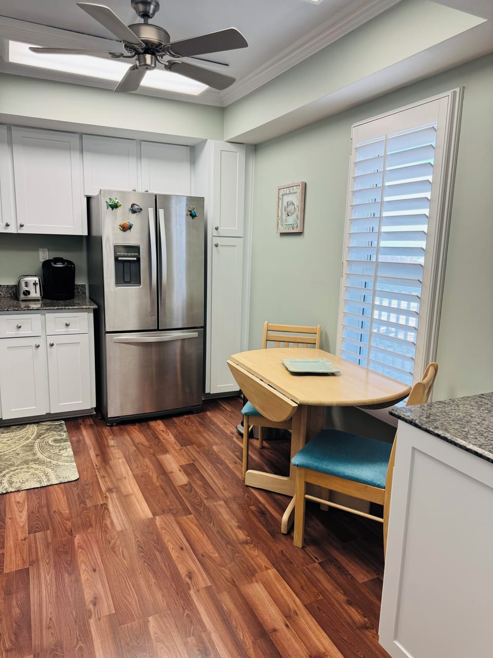 Our kitchen is stocked with all you need including updated stainless appliances.