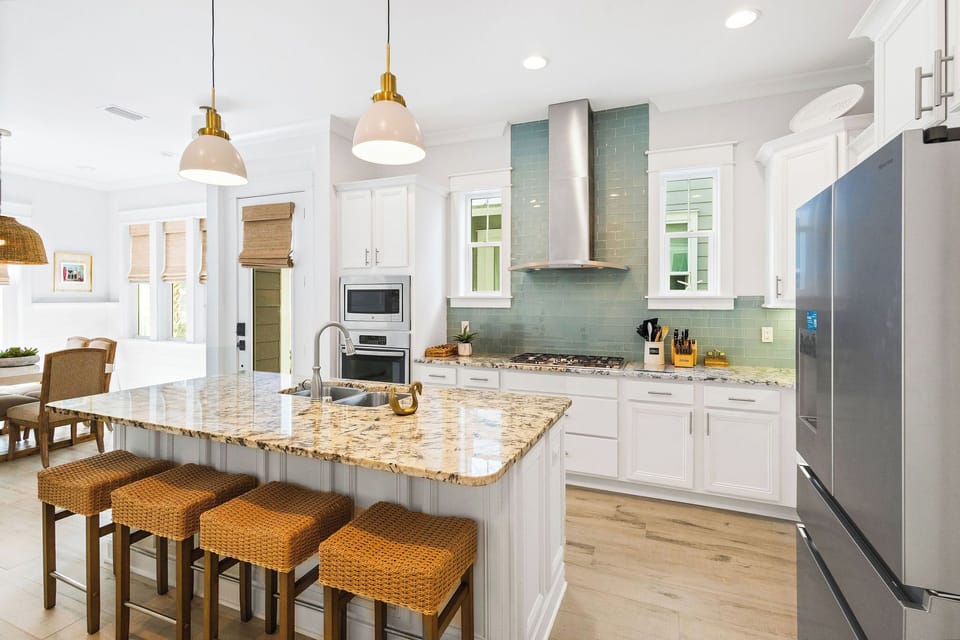 Kitchen island includes seating for four!