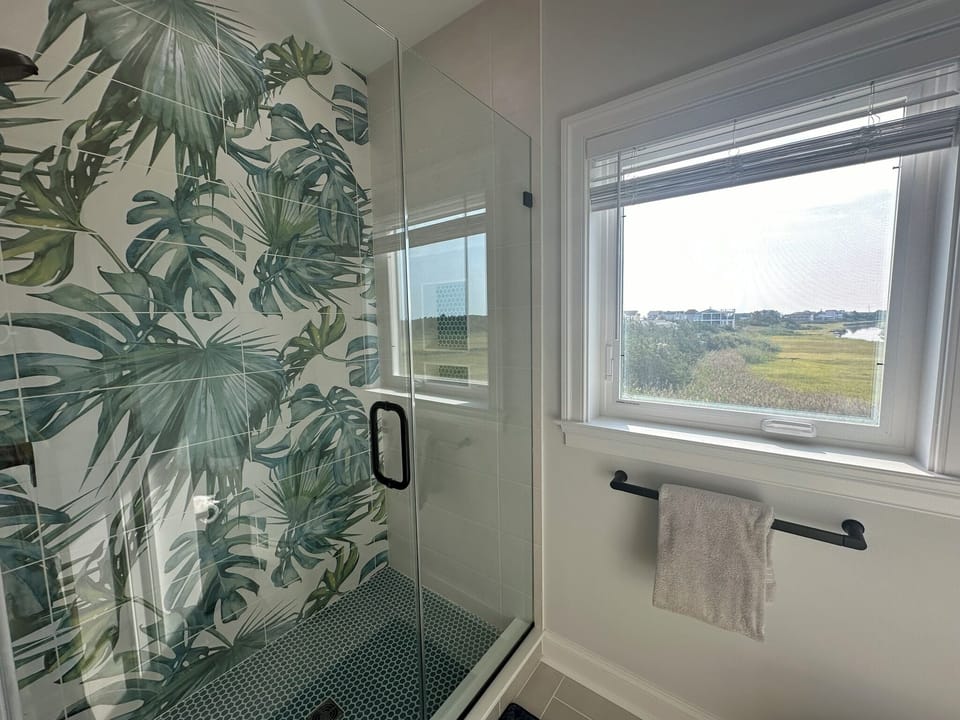 Master bathroom tropical theme shower