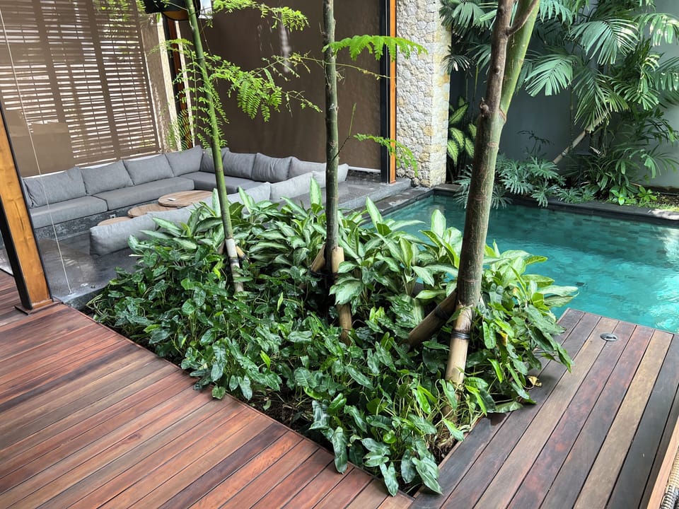 Living room, pool and indoor garden