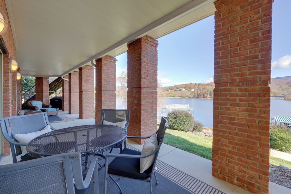 Furnished Patio | Dining Area | Lake Views