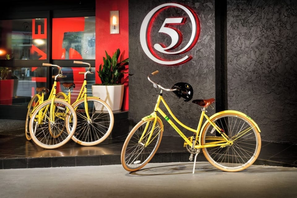 Cruise the neighborhood with complimentary bikes parked by the entry.