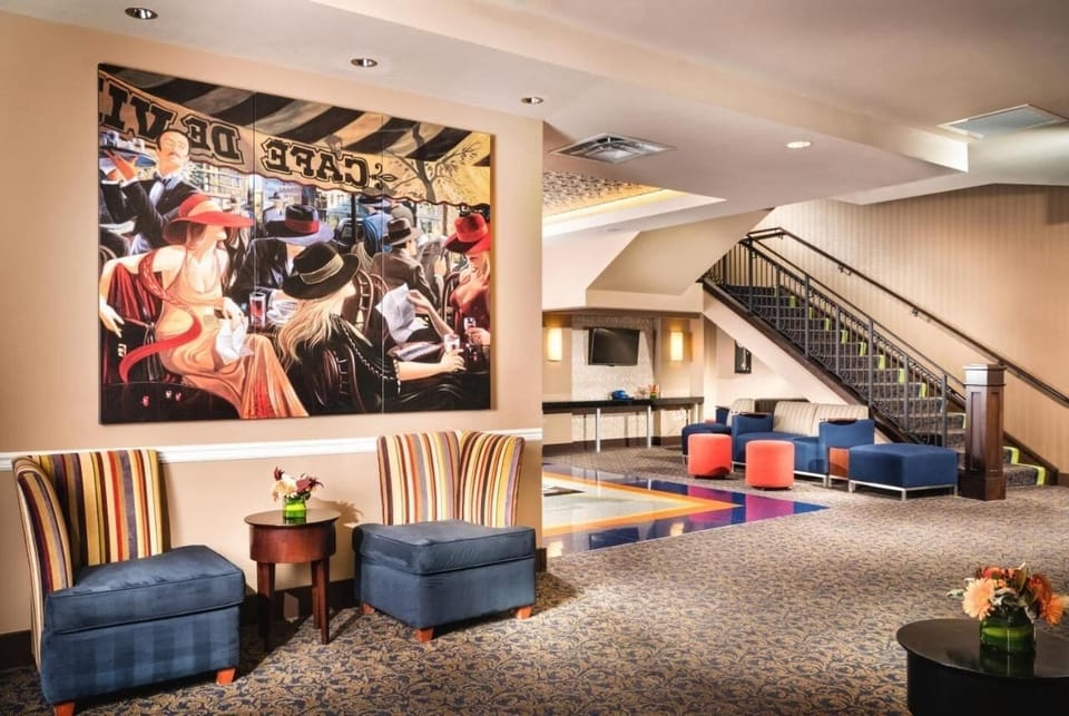 Pause in the stylish lobby lounge before heading out.