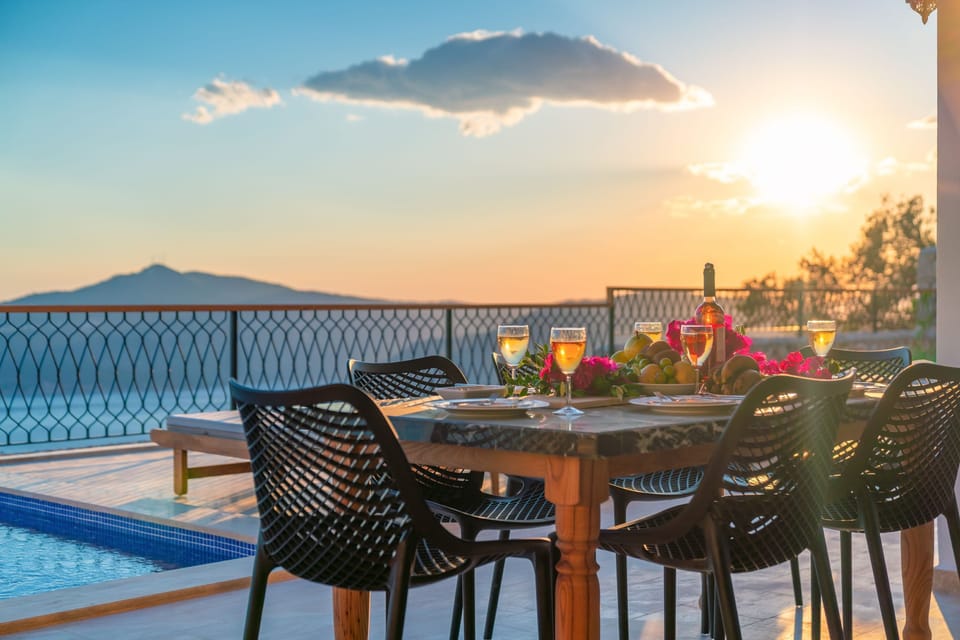 Outdoor dining area with a view