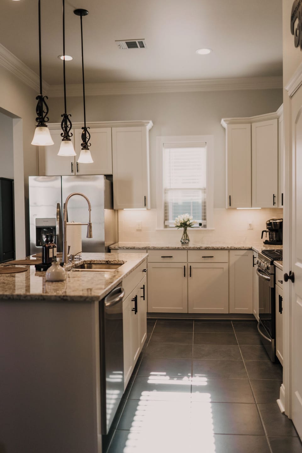 A full kitchen allows for plenty of space to cook for your group. We do have a drip pot as well as a Keurig for your coffee convenience. 