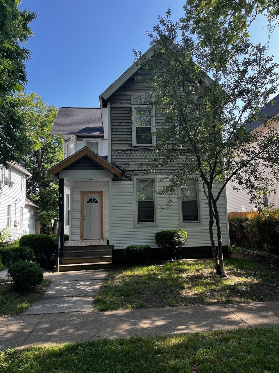 Street view of the house. We are in the process of putting on new siding!