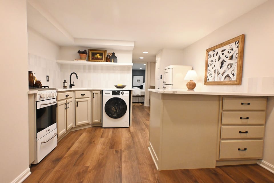 Fully equipped kitchen with modern appliances & all the essentials for cooking.