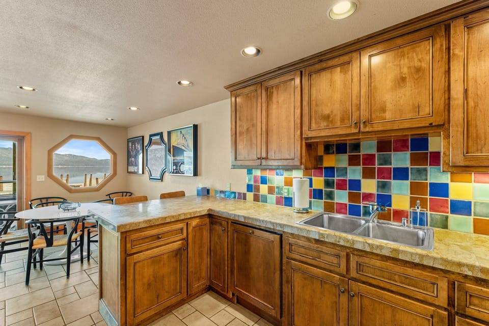 Kitchen with lake views
