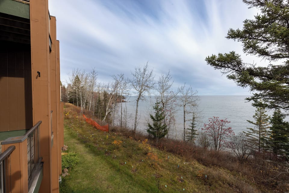 Walk along the grounds to the stairs that lead to the private beach.