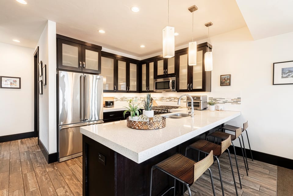Kitchen with bar seating  for four