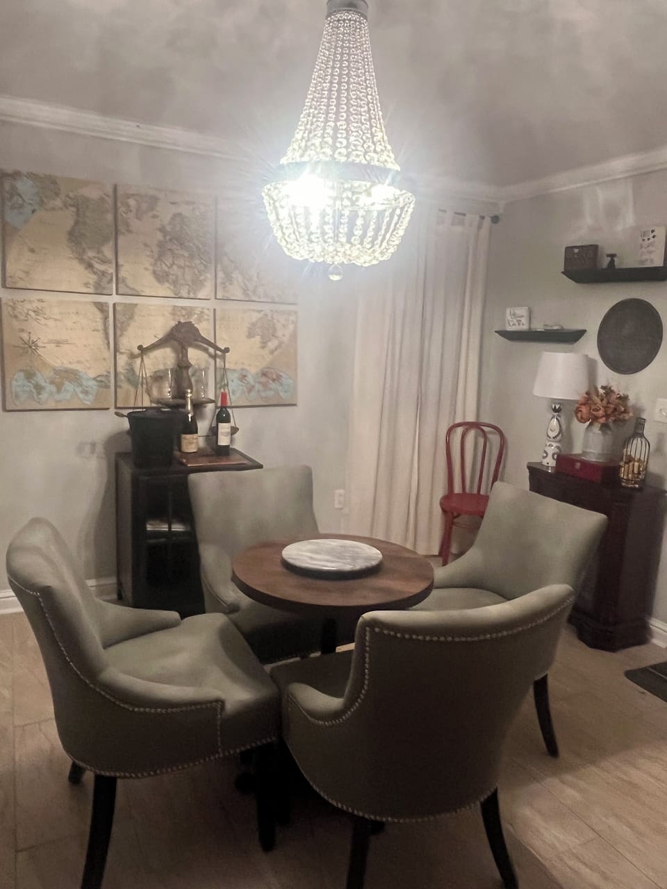 Small private room with electric fireplace for the cold months