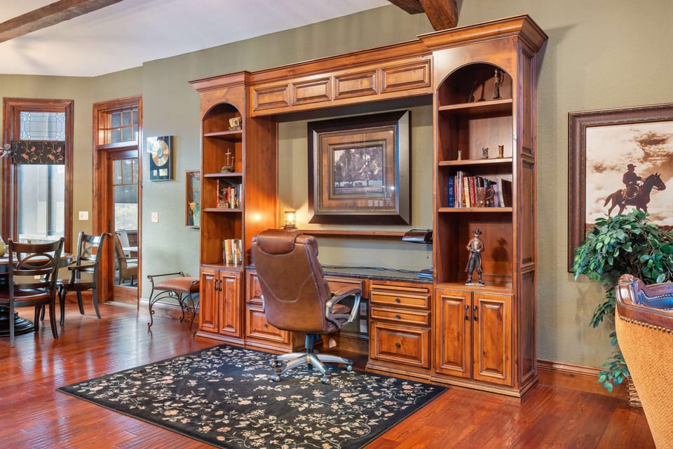Catch up on emails at the convenient desk workspace