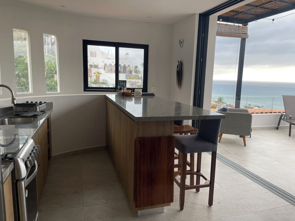 Rooftop kitchen, counter bar and terrace