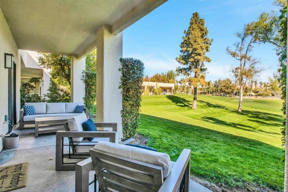 Unwind in our elegantly curated outdoor chairs, where comfort meets tranquility. Nestled to embrace the breathtaking vistas of Desert Princess Country Club Golf Hole No. 2, it's the perfect haven for lounging & soaking in serene moments with friends.