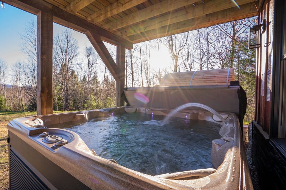 Enjoy mountain views as you soak in the hot tub.