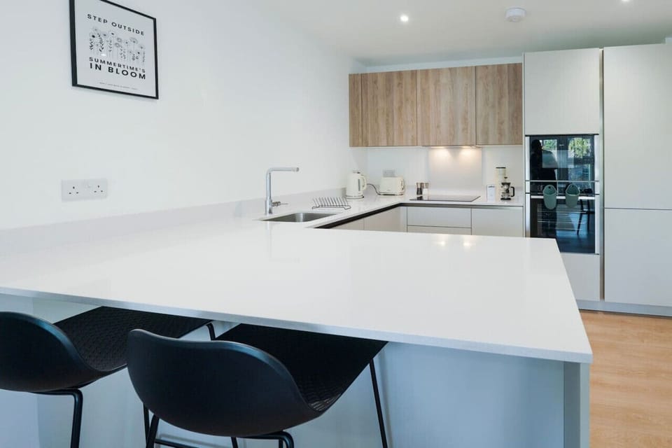 Full kitchen with an island big enough to actually use.