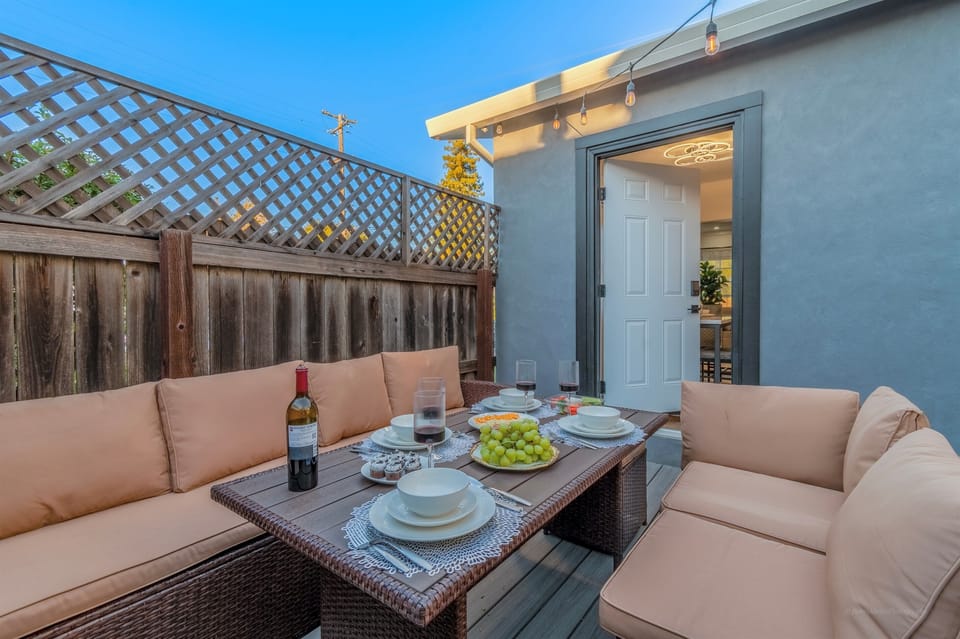 Elegant 8-seat patio set, perfect for shared meals, laughter, and evening fun.