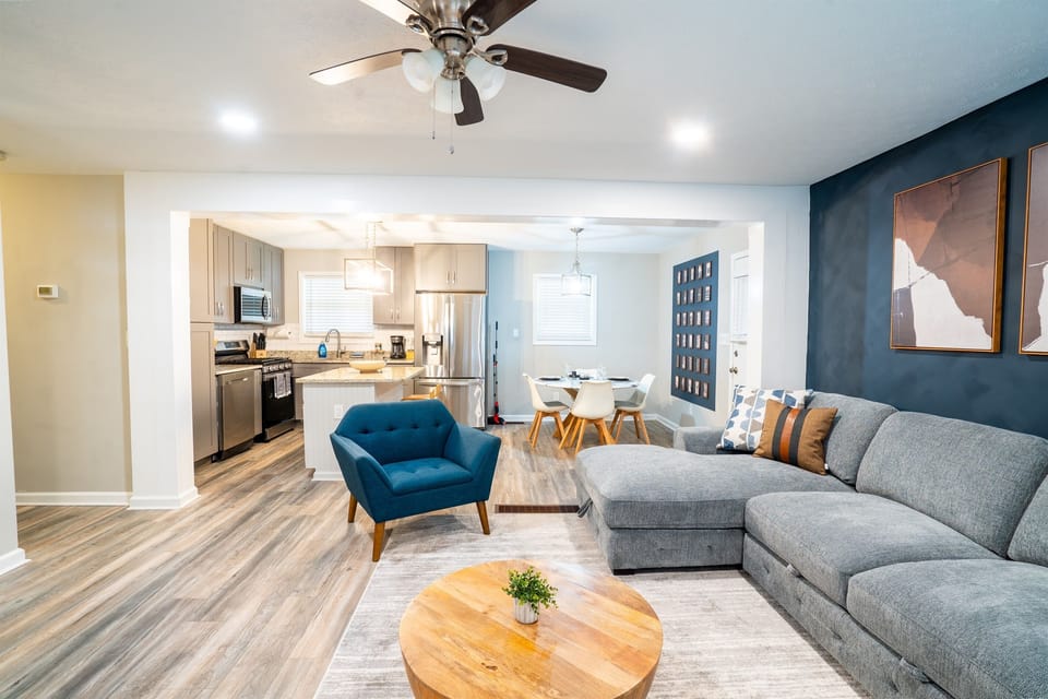 Open concept space! Living room flows right into dining and the kitchen.
