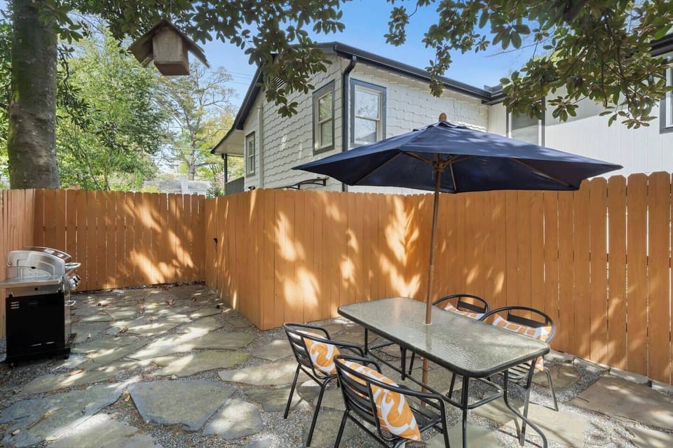 Outdoor space with dining area and BBQ