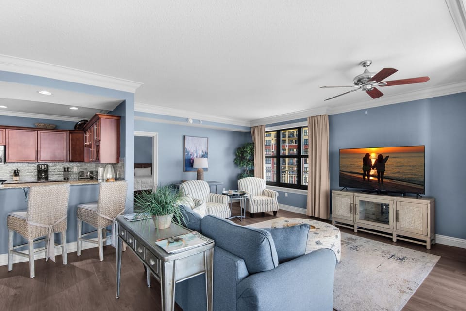Enjoy a movie on the flat screen TV