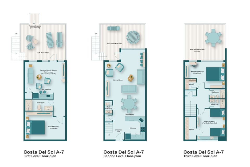 This 3-Level, Beachfront Townhome w/ a Private Beach is Fully Remodeled with lots of new furniture, comes Fully-Stocked with beach gear, and features 3 Patios overlooking the Beach and Gulf!